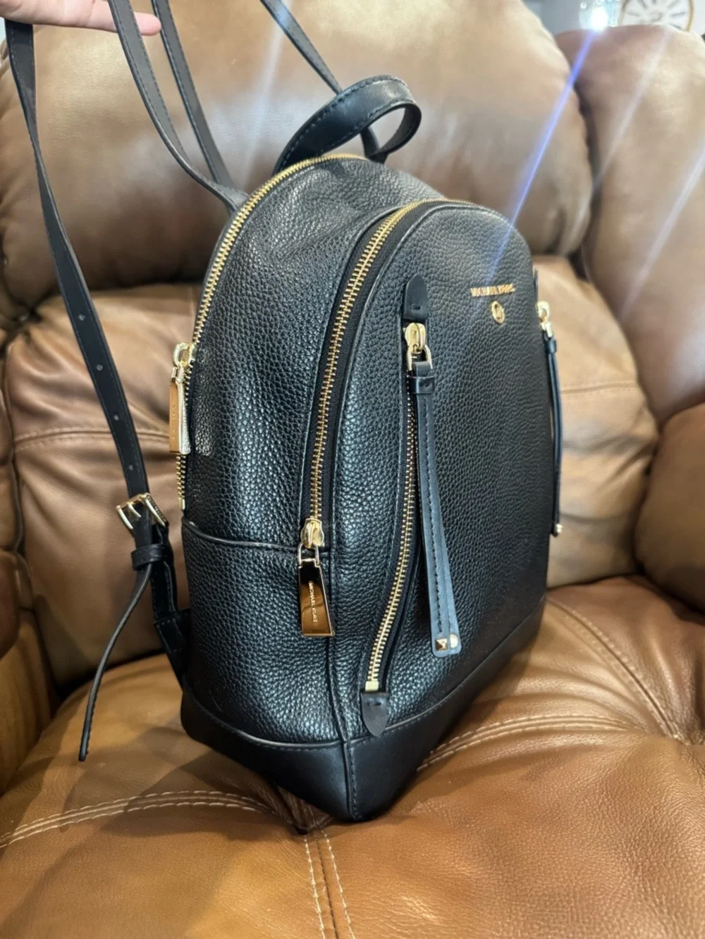 Michael Kors Black Pebbled Leather Mini Backpack with Gold Accents - Picture 2 of 7